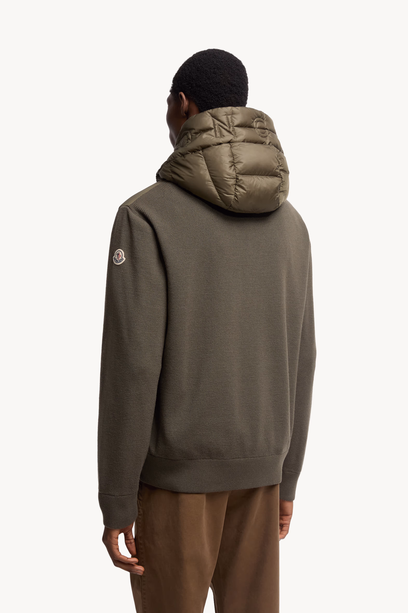 Padded Wool Zip-Up Hoodie Men Olive Green Moncler 5
